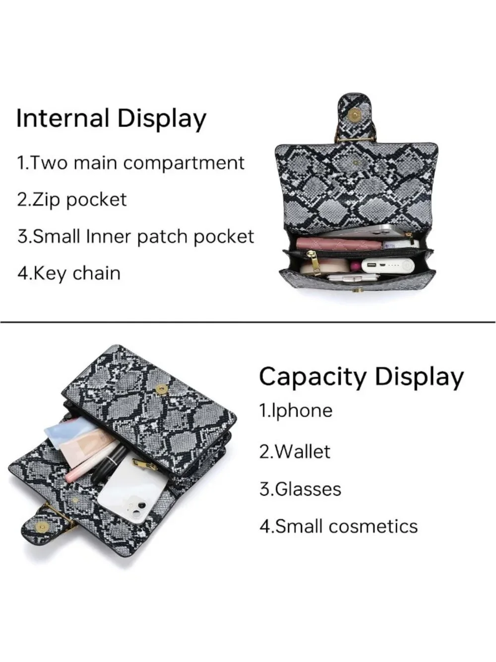 Stylish Snake Print Crossbody Shoulder Bag with Chain Strap for Women